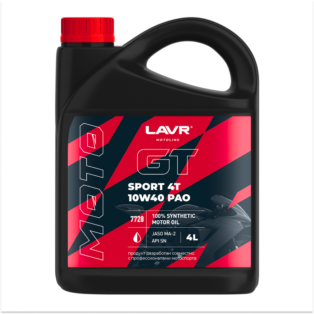 Ln7728_LVR LAVR MOTO Моторное масло GT SPORT 4T 10W40 SN, 4 л