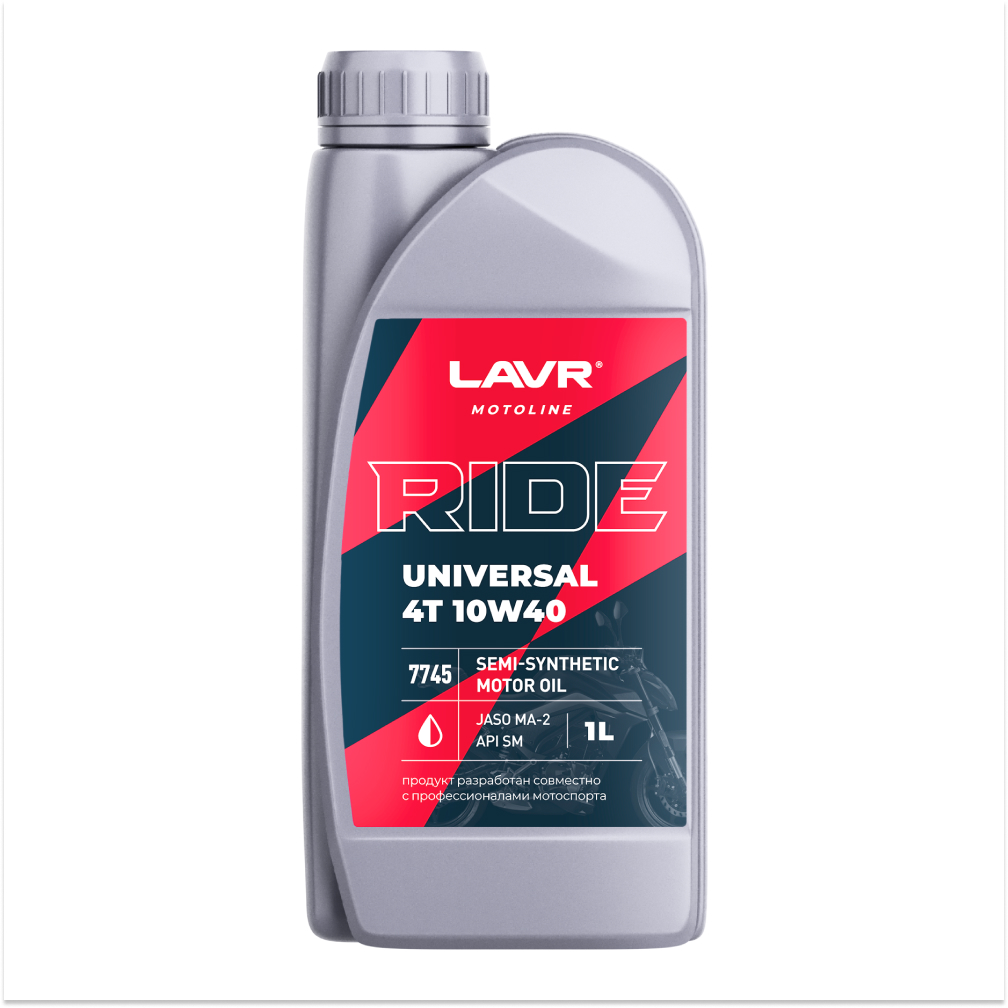 Ln7745_LVR LAVR MOTO Моторное масло RIDE UNIVERSAL 4T 10W40 SM, 1 л