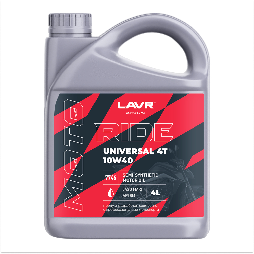 Ln7746_LVR LAVR MOTO Моторное масло RIDE UNIVERSAL 4Т 10W40 SM, 4 л