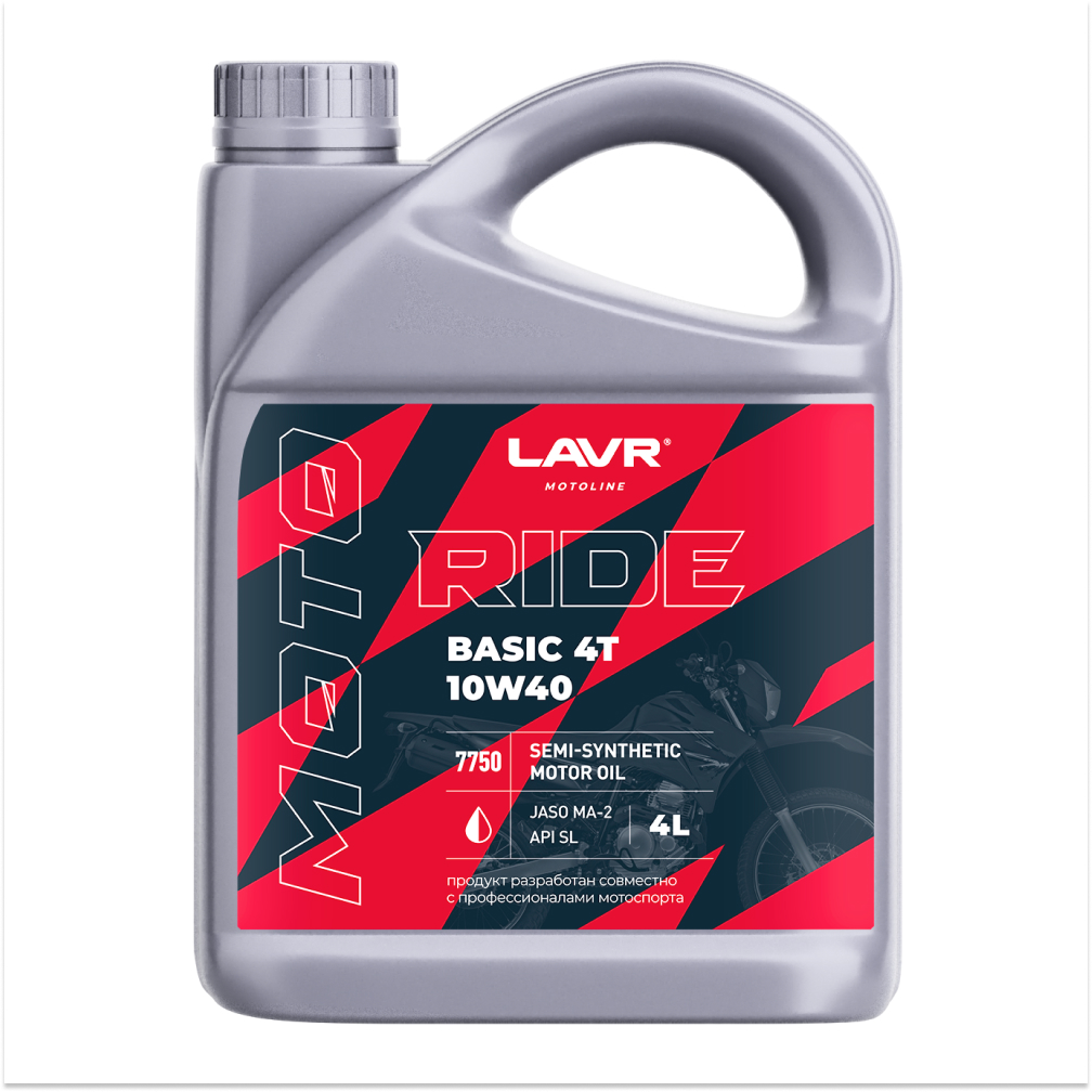 Ln7750_LVR LAVR MOTO Моторное масло RIDE BASIC 4T 10W40 SL, 4 л