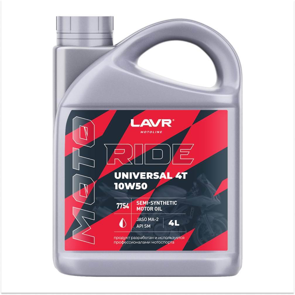 Ln7754_LVR LAVR MOTO Моторное масло RIDE UNIVERSAL 4T 10W50 SM, 4 л
