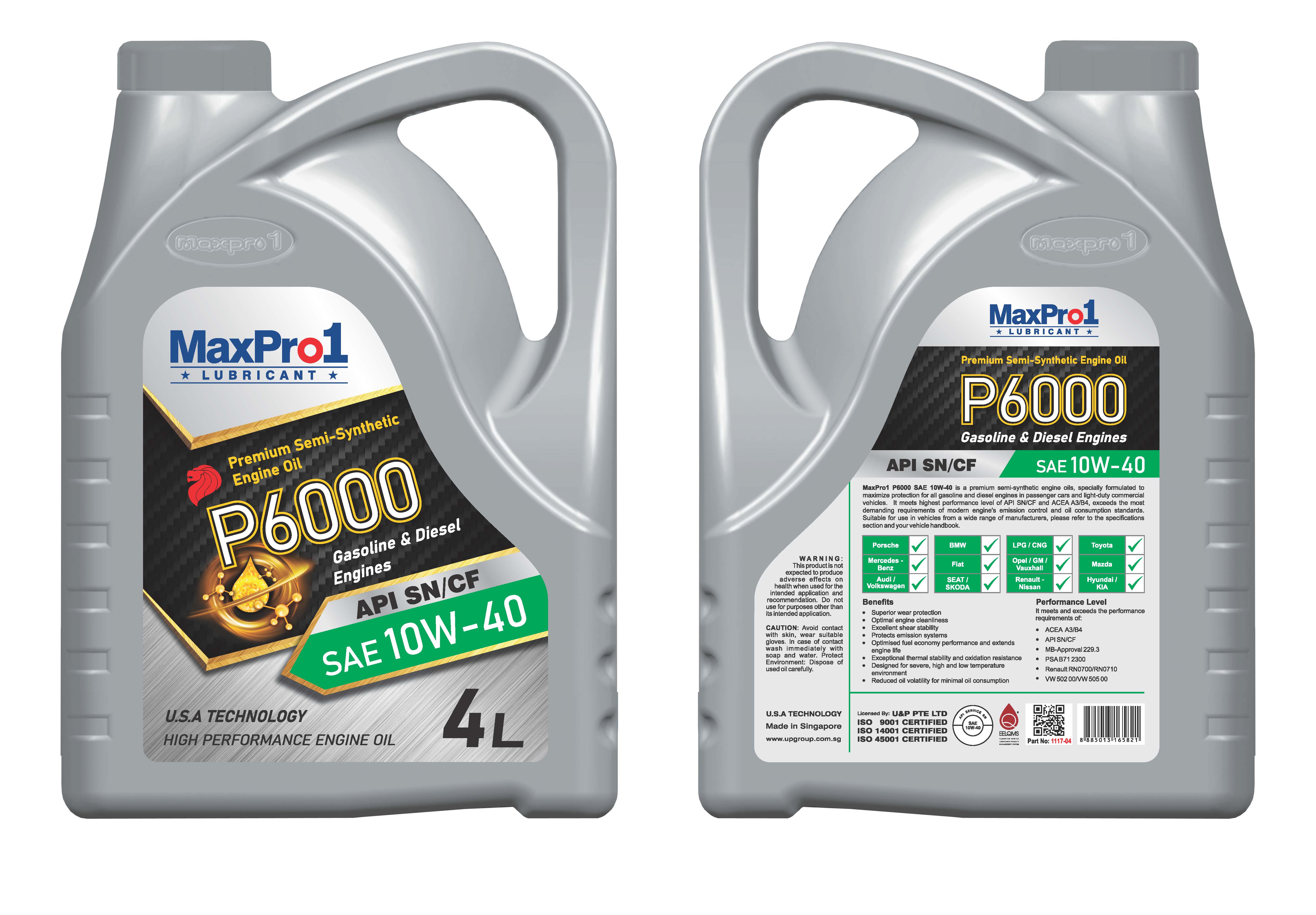 111704_MP MaxPro1 Моторное масло P6000 SAE 10W40 (API: SN/CF), 4L
