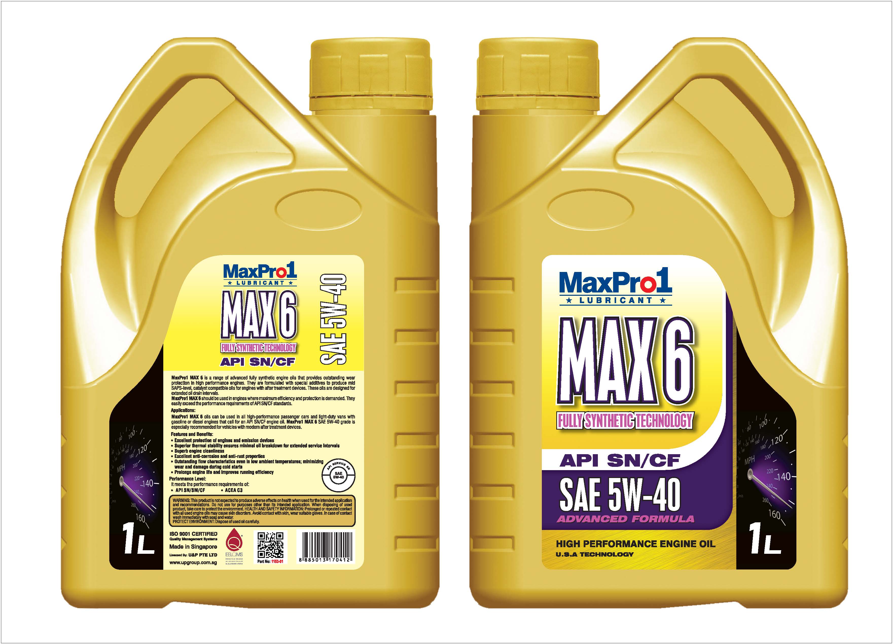 115301_MP MaxPro1 Моторное масло MAX 6 SAE 5W40 (API: SN/CF), 1L