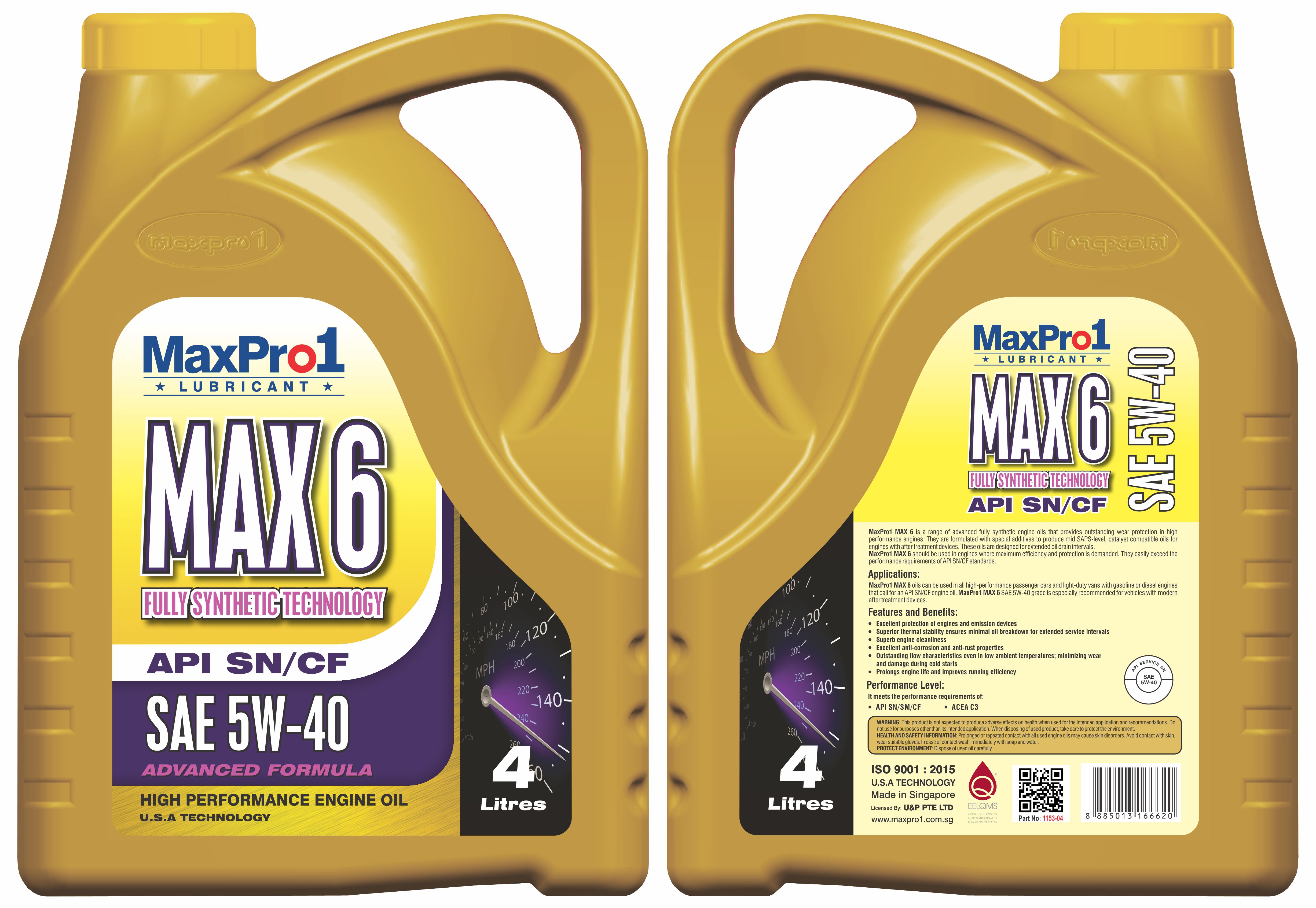 115304_MP MaxPro1 Моторное масло MAX 6 SAE 5W40 (API: SN/CF), 4L