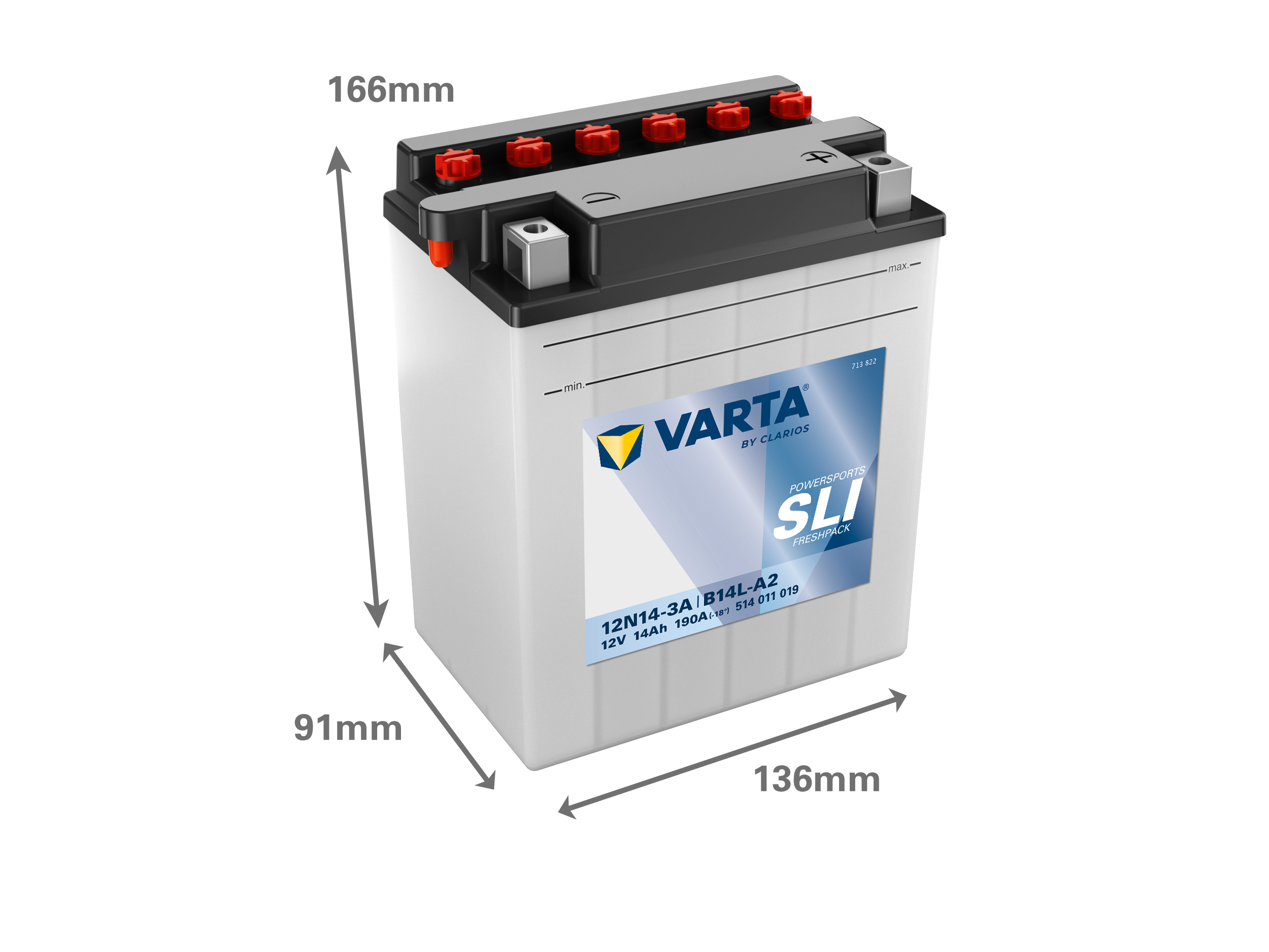 514011019 VARTA Аккумулятор 14Ah  514011   "-  +"  136x91x166