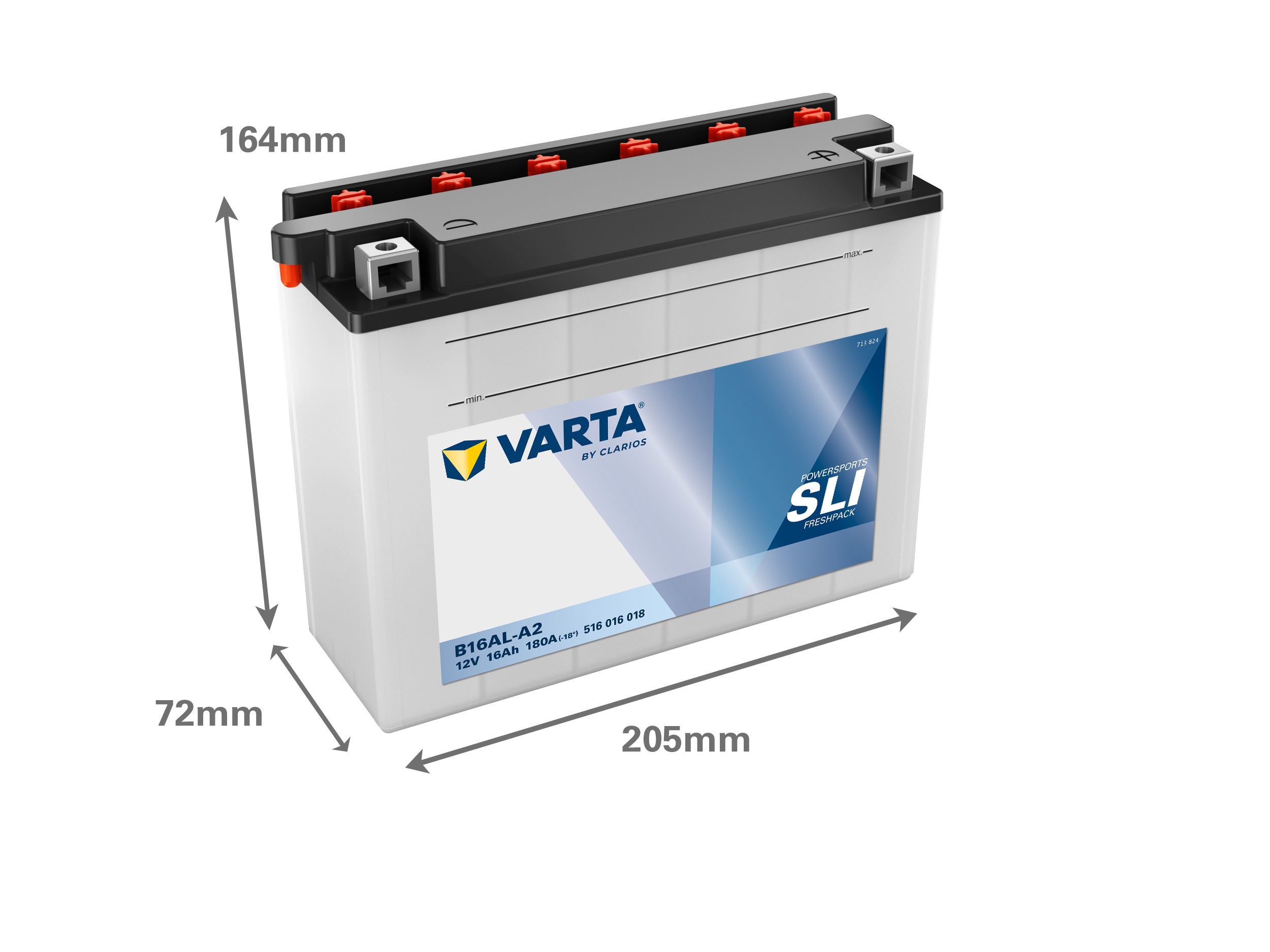 516016018 VARTA Аккумулятор 16Ah  516016   "-  +"  205x72x164