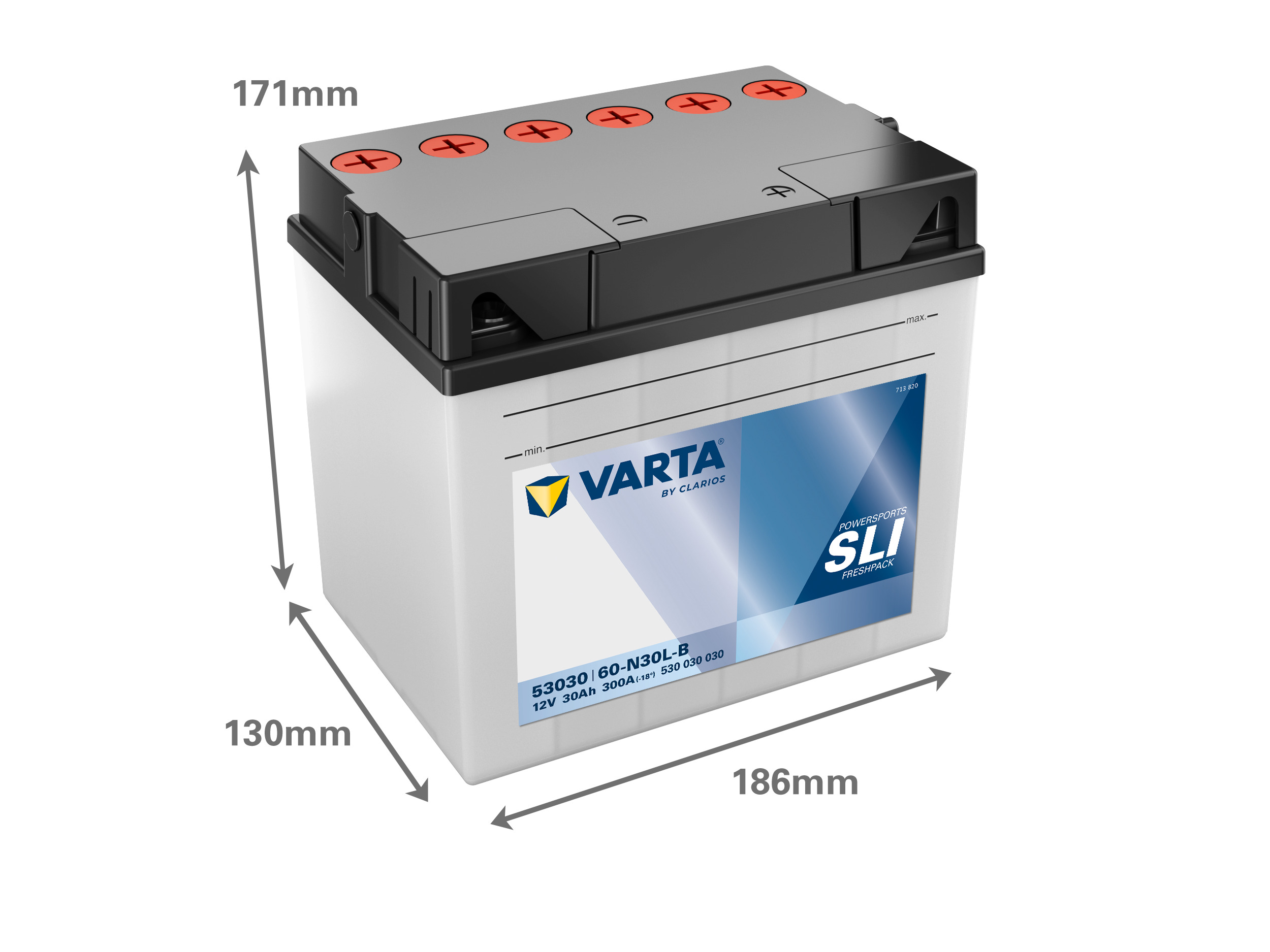 530030030 VARTA Аккумулятор 30Ah  530030   "-  +"  186x130x171